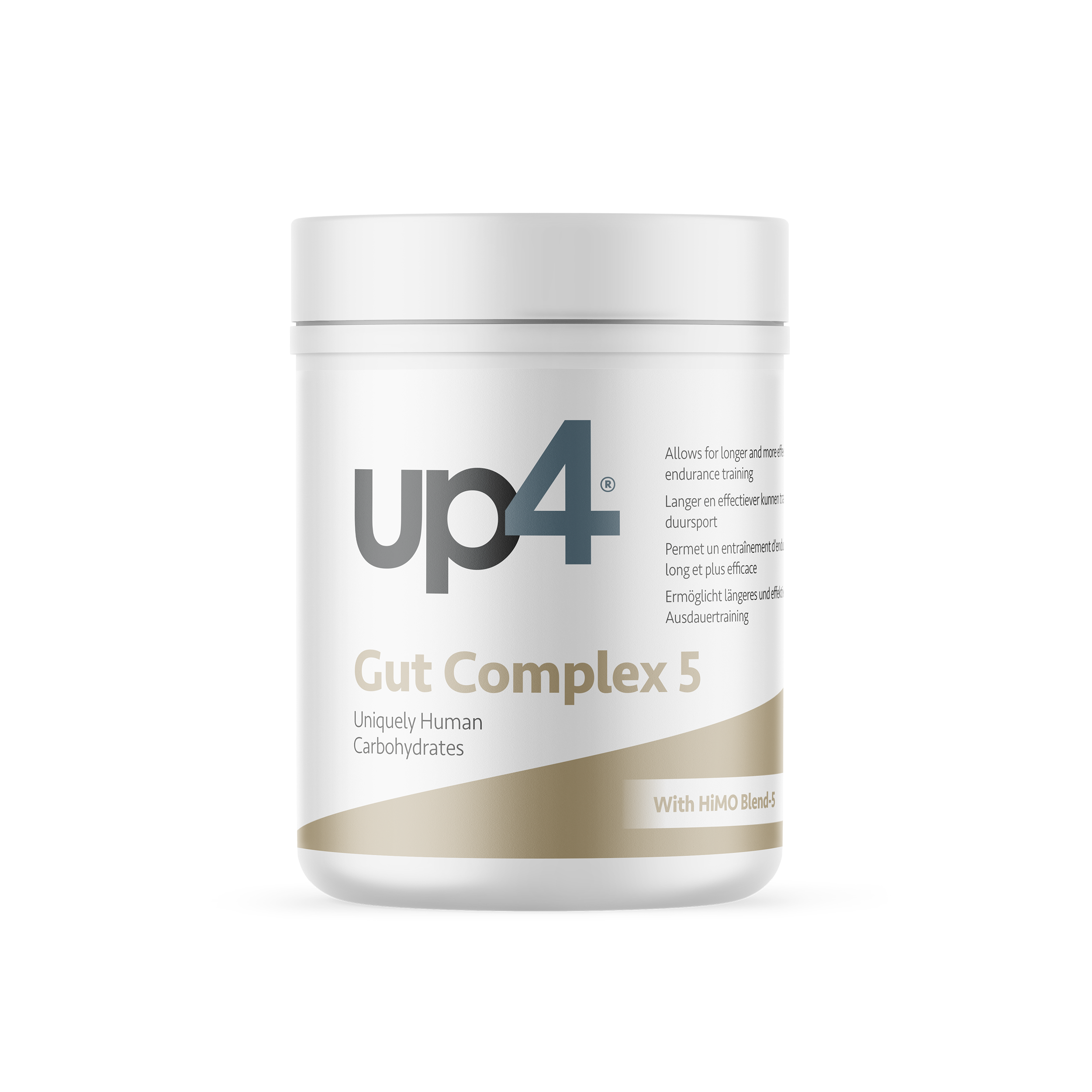 Beige and white cannister of up4 gut complex 5