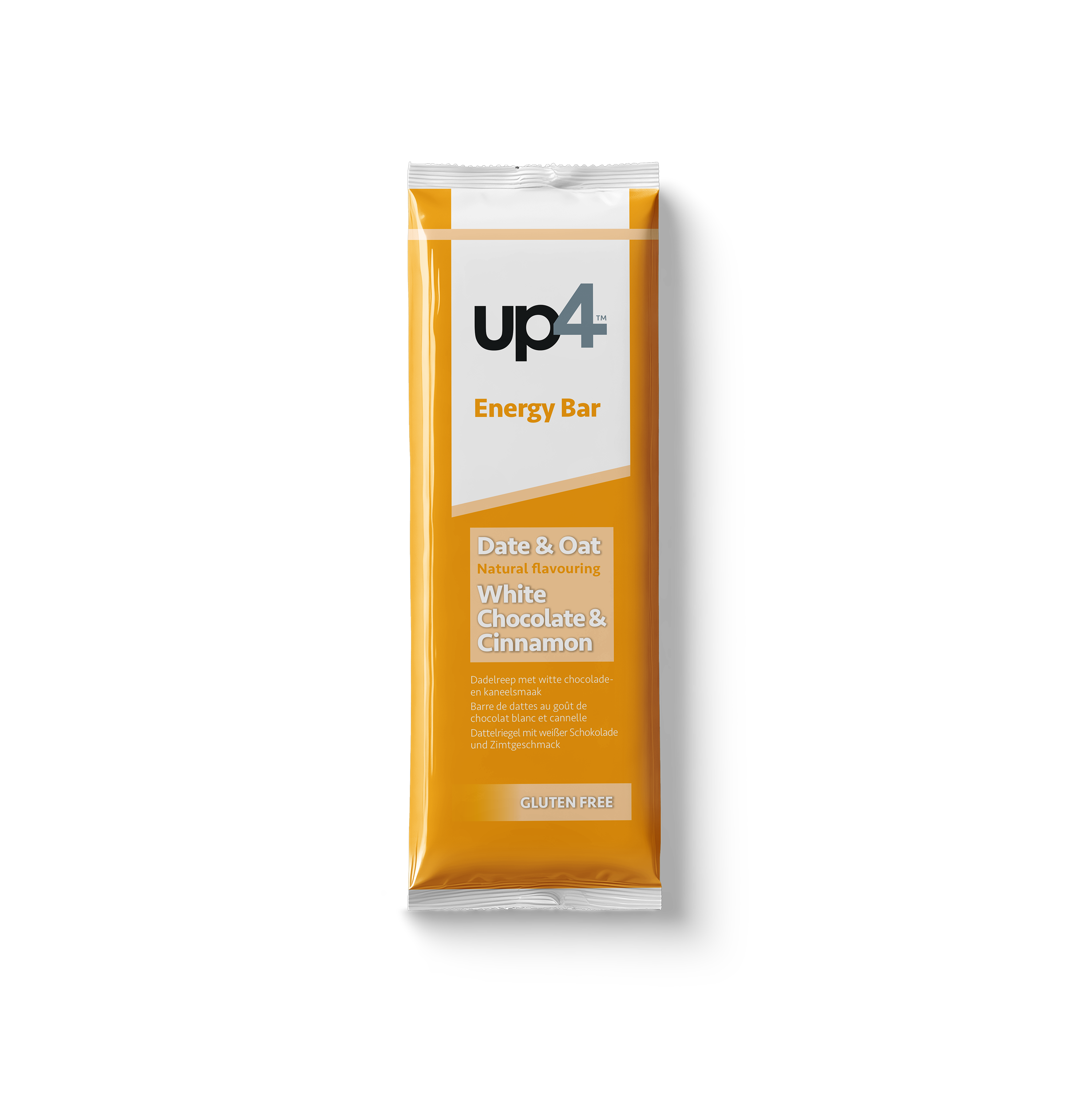 up4 energy bar packaging with white and orange design on a white background