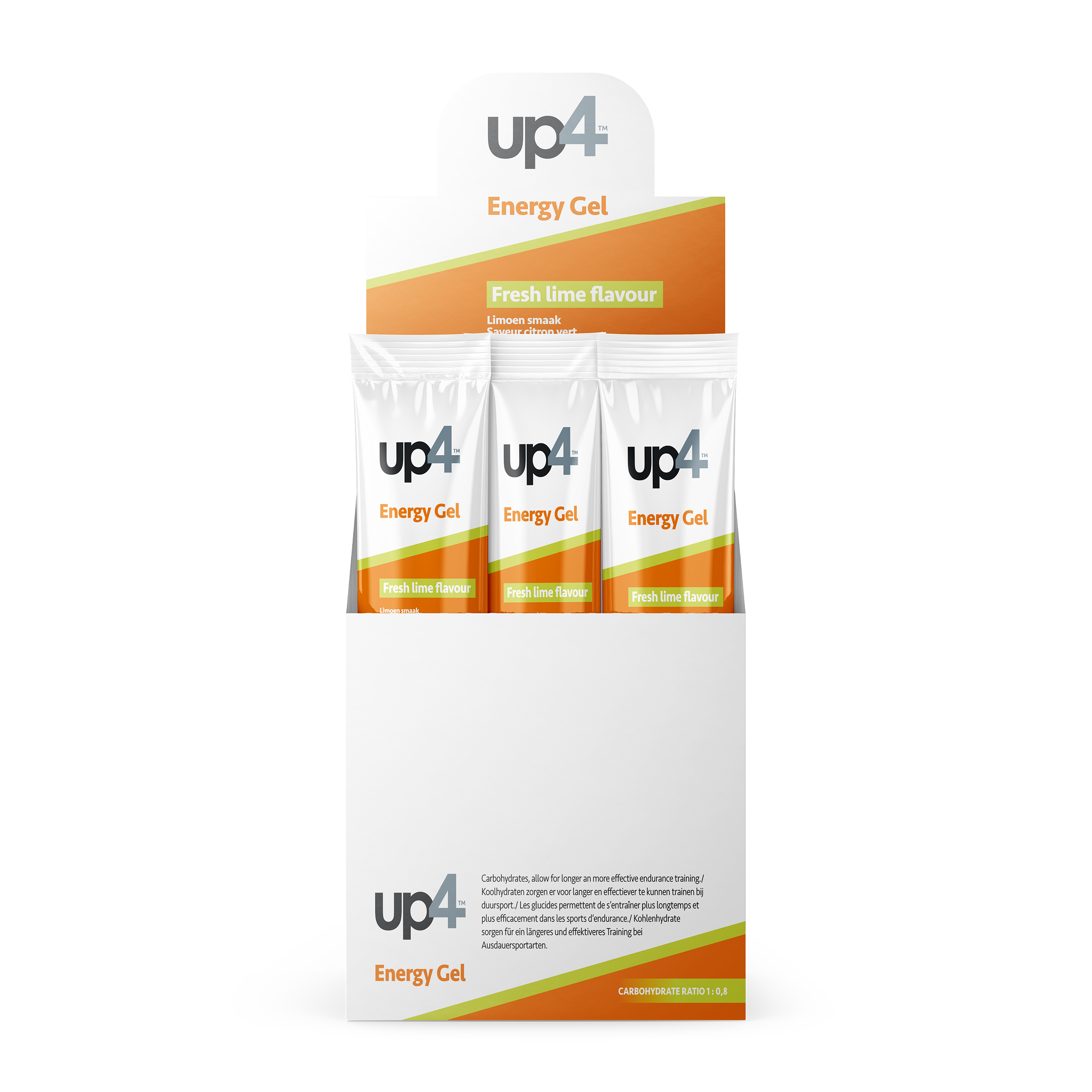 Packaging of up4 Energy Gel with fresh lime flavor on a white background