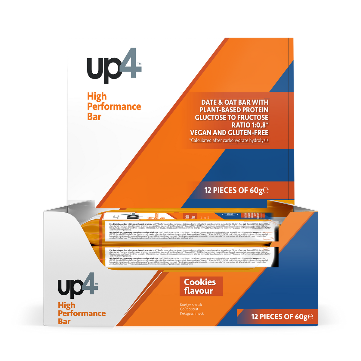 Box of 12 up4 High Performance Bars, cookies flavour